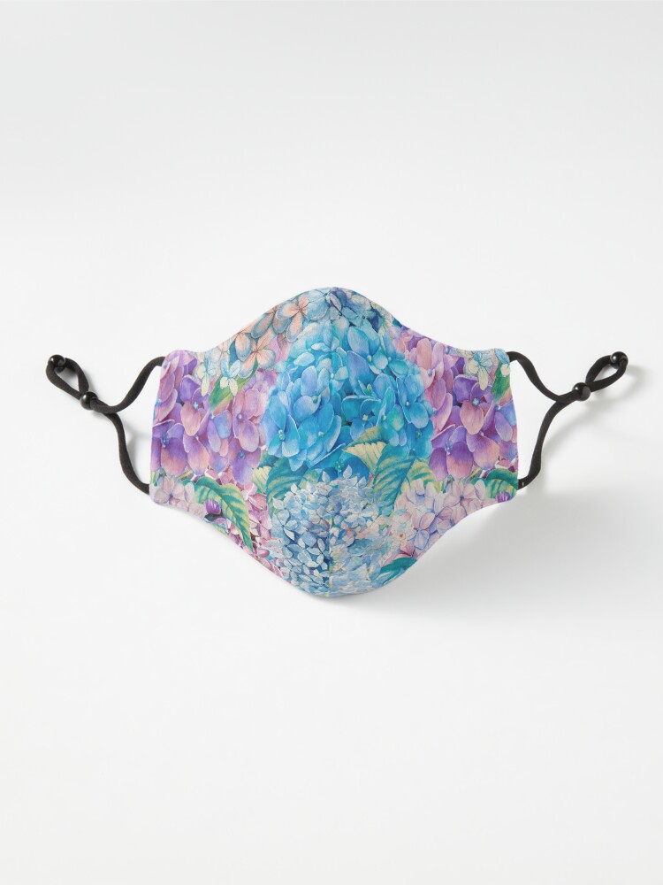 Alternate view of Blue Watercolor Spring Pastel Hydrangea Flower Pattern Mask