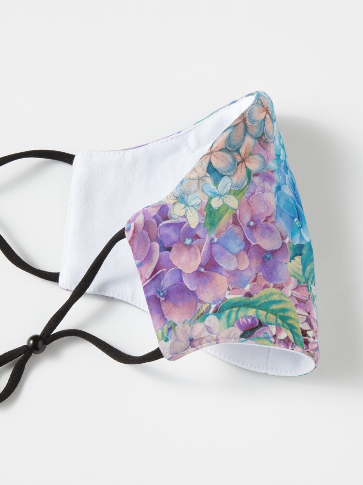Alternate view of Blue Watercolor Spring Pastel Hydrangea Flower Pattern Mask