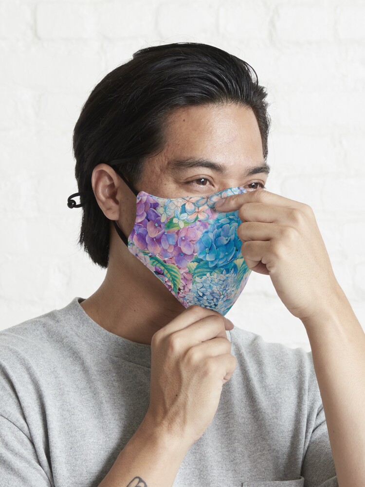 Alternate view of Blue Watercolor Spring Pastel Hydrangea Flower Pattern Mask