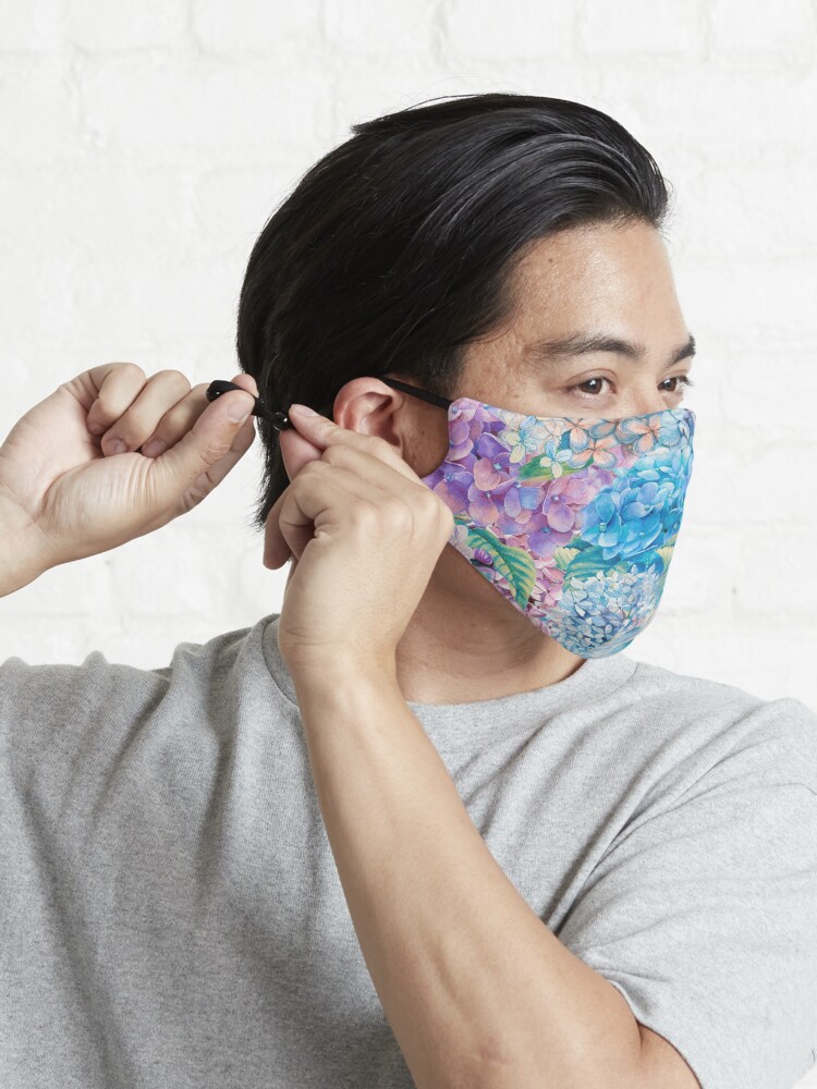 Alternate view of Blue Watercolor Spring Pastel Hydrangea Flower Pattern Mask