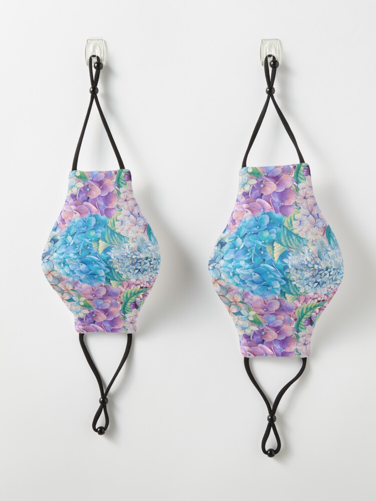 Alternate view of Blue Watercolor Spring Pastel Hydrangea Flower Pattern Mask