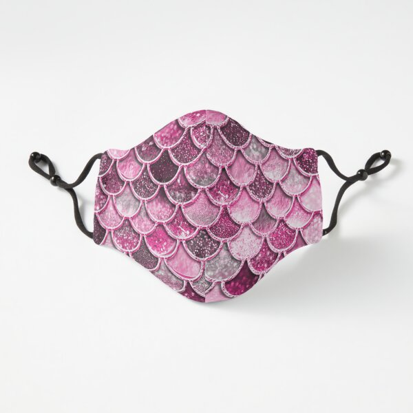 Pink Purple Magenta Sparkle Faux Glitter Mermaid Scales Fitted 3-Layer