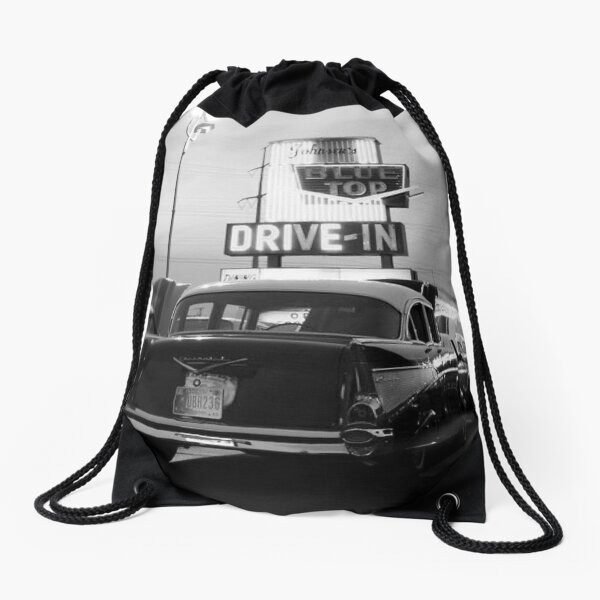 Vintage Car Black And White Drawstring Bag