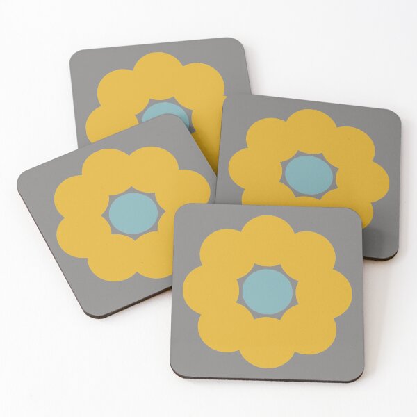 Item preview, Mustard, Blue and Grey Minimalist Flower Pattern designed and sold by RhubarbMyrtle.