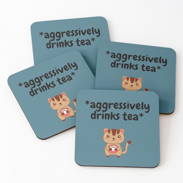 Item preview, Aggressively Drinks Tea Kitty In Blue designed and sold by LuckyKermit.