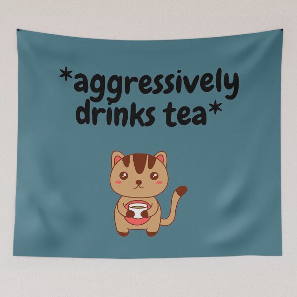 Item preview, Aggressively Drinks Tea Kitty In Blue designed and sold by LuckyKermit.