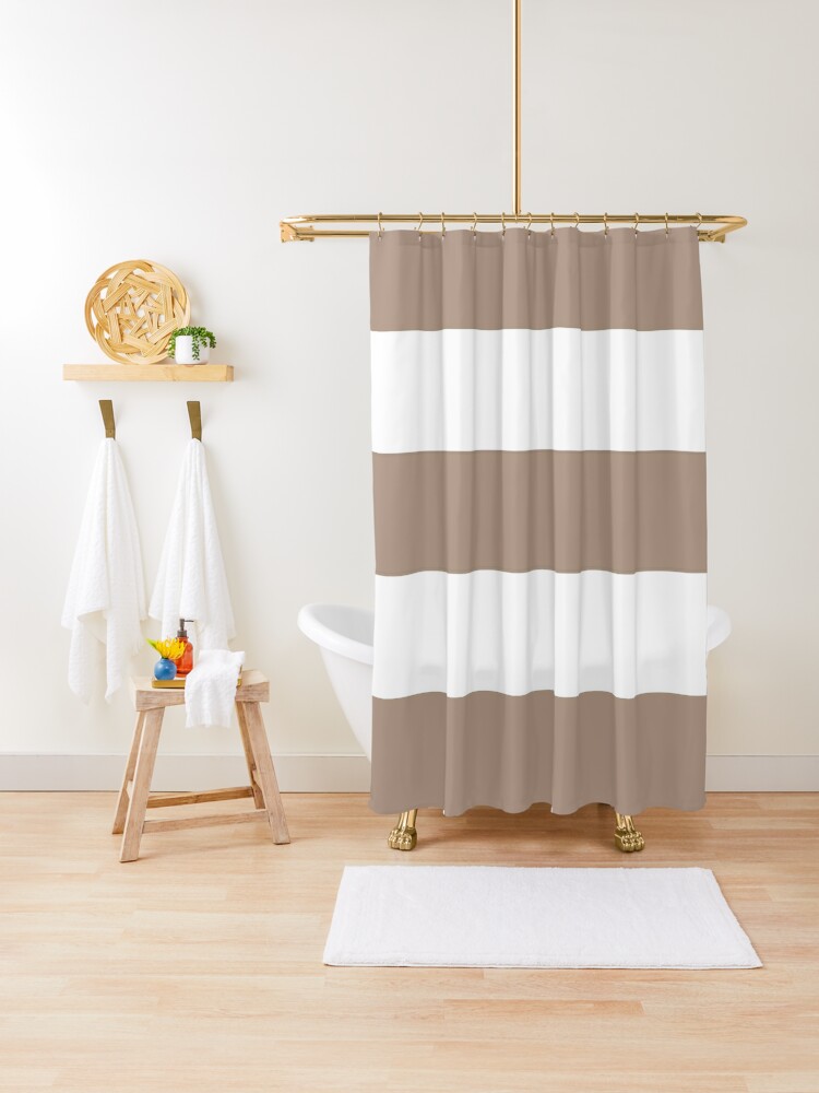 Taupe and store white shower curtain