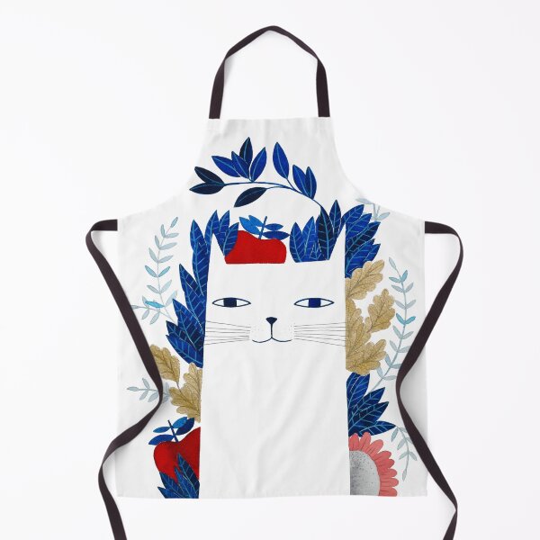 Artikelvorschau, weiße Katze mit blauen Blättern Aquarellillustration entworfen und verkauft von PinkNounou.