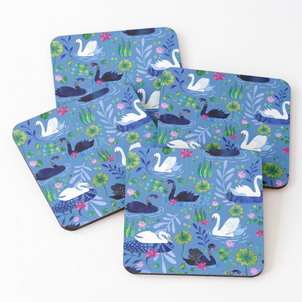 Item preview, Black and White Swans on blue designed and sold by Janet Broxon.