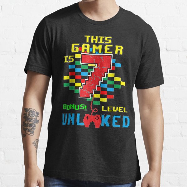Kids Level 7 Unlocked 7 Years Old Video Gamer Birthday Gift Boys T-Shirt