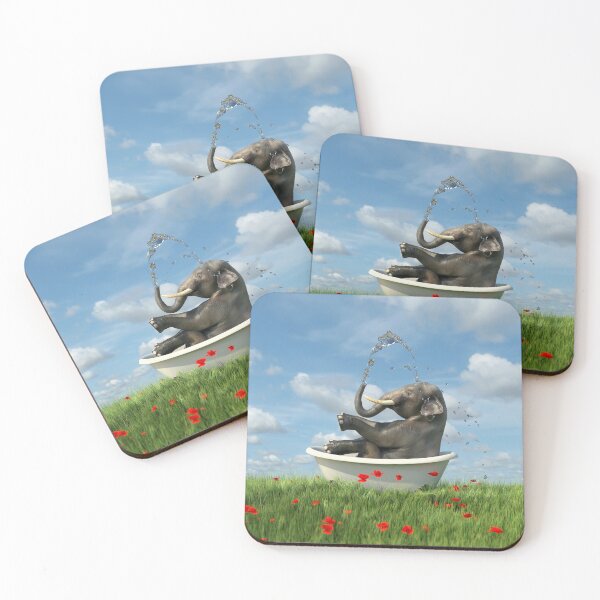 Item preview, elephant relaxing in a bath in the meadow designed and sold by Mike Kiev art.