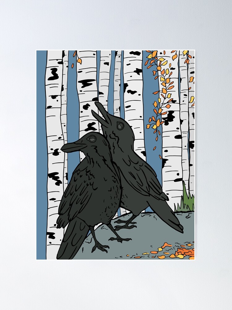 Alternate view of Ravens and Aspen Trees on an Autumn Day Poster