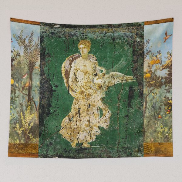 Item preview, LEDA WITH SWAN ,POMPEII ,ANTIQUE ROMAN WALL PAINTINGS Flower Garden Flying Birds ,Quince and Apple Trees  designed and sold by BulganLumini.