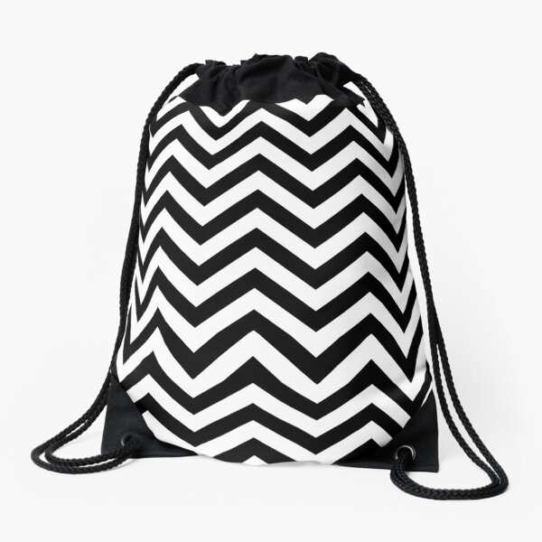 Black And White Zik Zak Waves Drawstring Bag