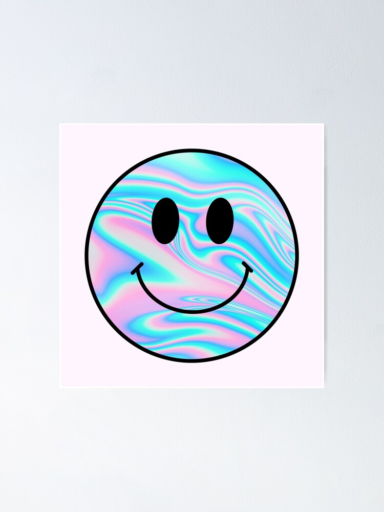 "aesthetic pink and blue holographic smiley face" Poster by STAR10008