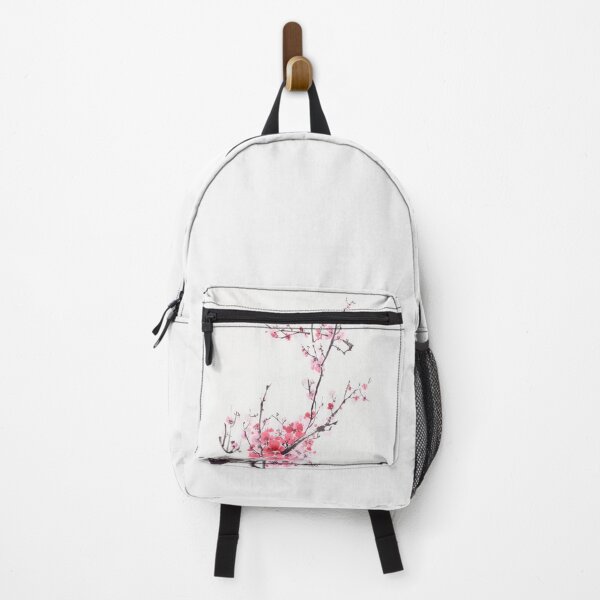 Vista previa del artículo con la obra «Pintura de pincel chino de una rama de flor de cerezo tupida brillante con flores rosadas en blanco lámina artística», diseñado y vendido por AwenArtPrints.