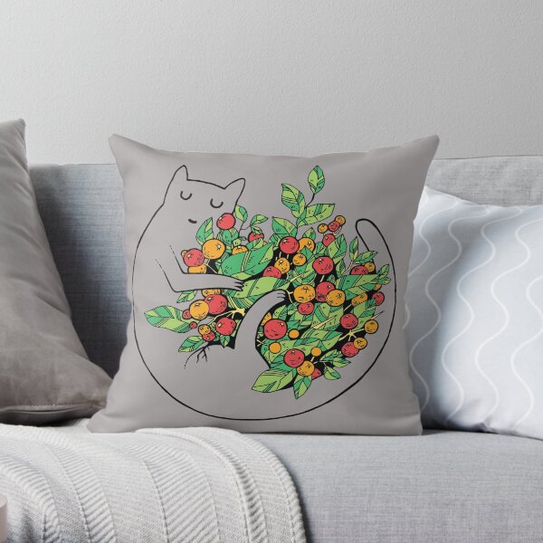cat with flowers scratchboard Throw Pillow