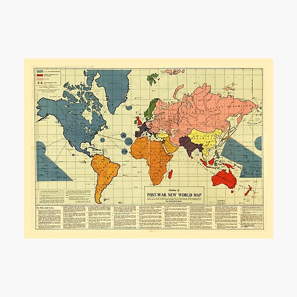 Lámina fotográfica «Mapa del mundo de la posguerra (1942)» de