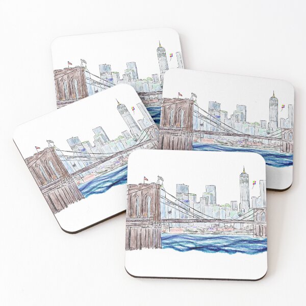 Artikelvorschau, Brooklyn Bridge Aquarell - mit Skyline entworfen und verkauft von peterdrawings.