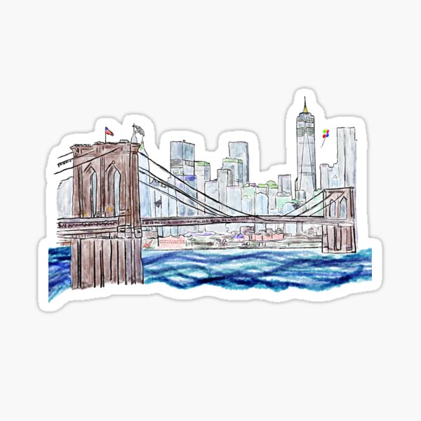 Item preview, Brooklyn Bridge Water Color - with skyline designed and sold by peterdrawings.