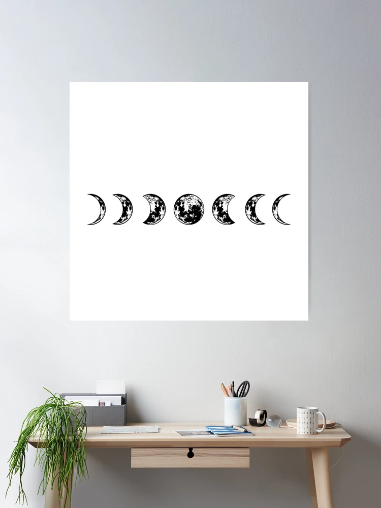 Moon phases silhouettes with stars. Crescent, new, full, surface