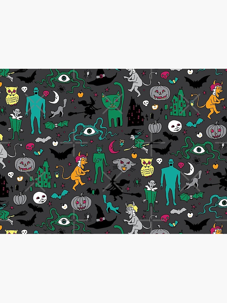Retro Halloween - on grey - Halloween pattern by Cecca Designs by Cecca-Designs