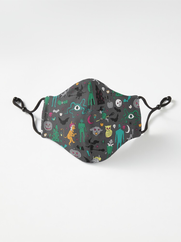 Alternate view of Retro Halloween - on grey - Halloween pattern by Cecca Designs Mask