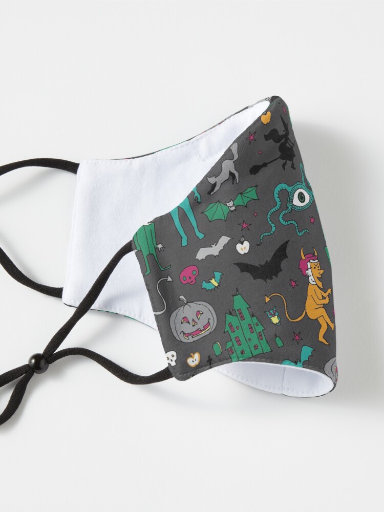 Alternate view of Retro Halloween - on grey - Halloween pattern by Cecca Designs Mask