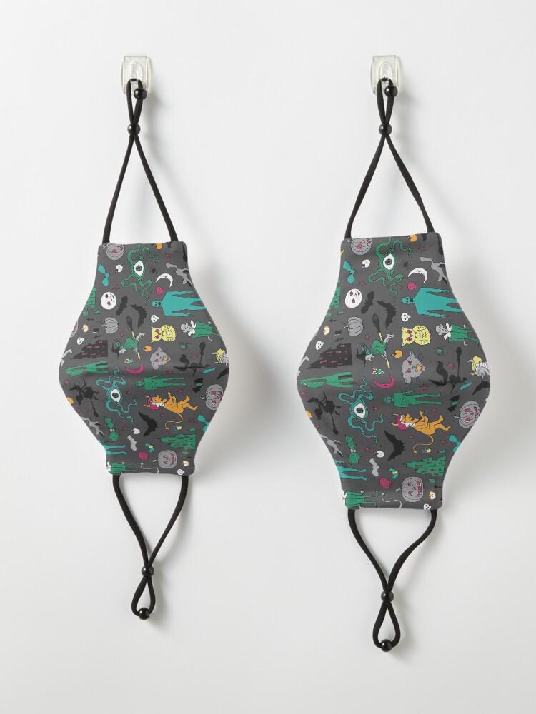 Alternate view of Retro Halloween - on grey - Halloween pattern by Cecca Designs Mask