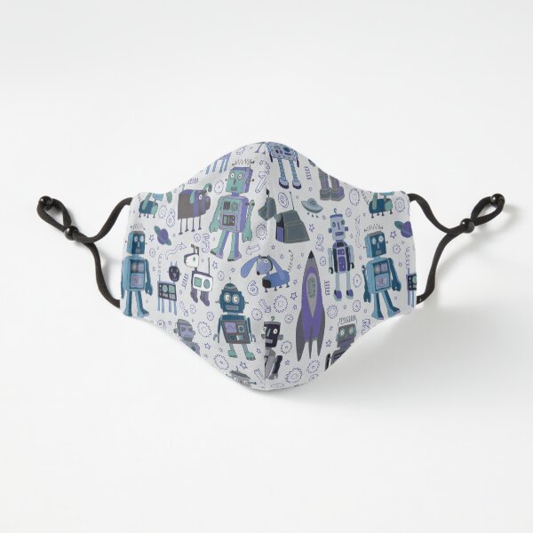 Robots in Space - bleu et gris - motif amusant par un Cecca Designs Masque ajusté