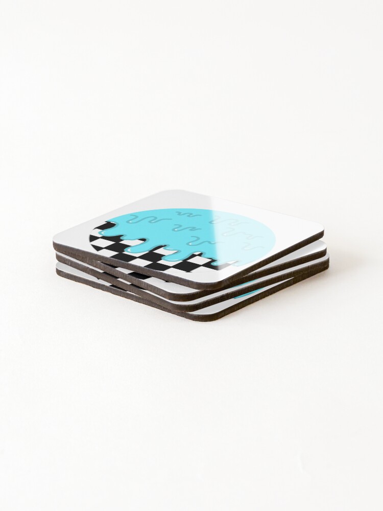 Thumbnail 4 of 5, Coasters (Set of 4), checkered blue drip designed and sold by RMSdesigns.