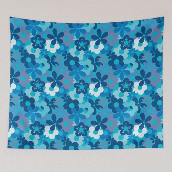 Item preview, Beautiful Cool Blues Flower Power Seamless Pattern Print designed and sold by ClaudiaFlores.