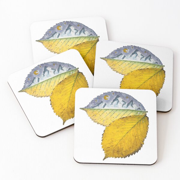 Item preview, Watercolor Mountains Autumn / Light / Watercolor Mountain Leaf / Autumn Leaves / Leaf / Fall / Mountains / Realistic / Night Sky / Stars / Sticker designed and sold by AnnaWander.