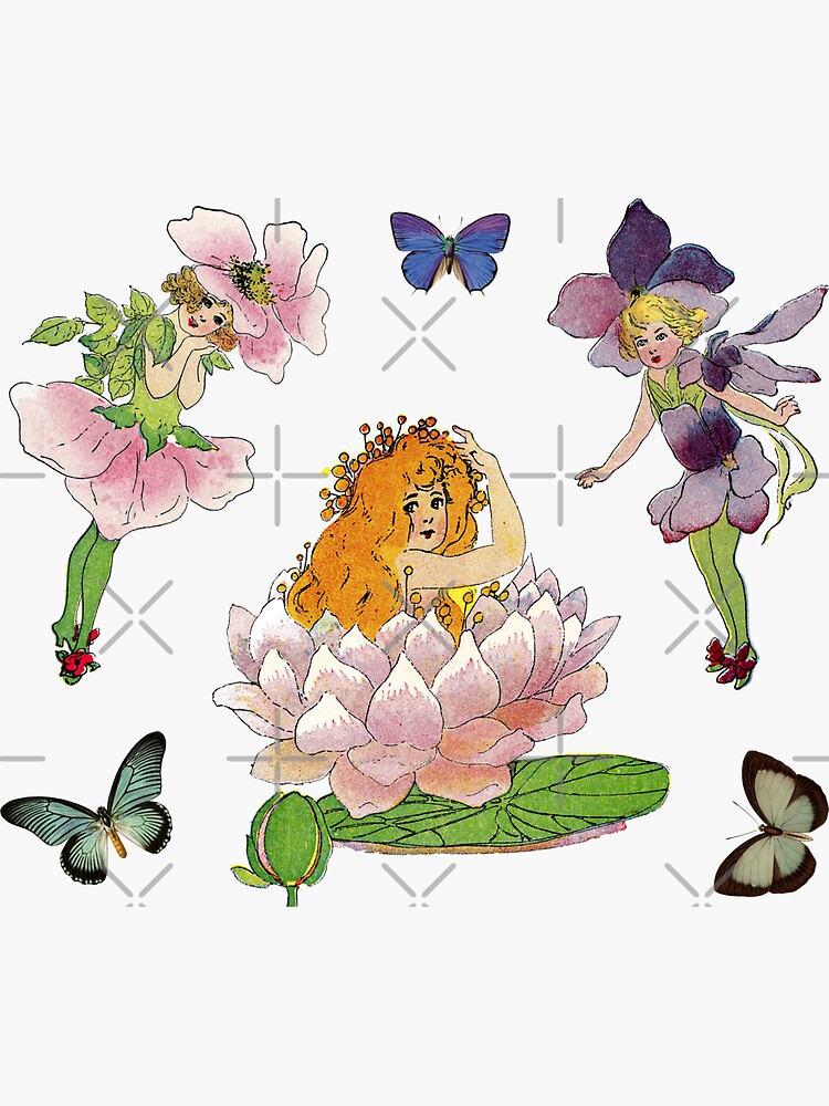 Flower Fairy Sticker Pack - Vintage Fairies Set Sticker for Sale by  elevens