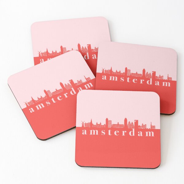 Item preview, minimalist amsterdam skyline red and pink color block  designed and sold by neopop.