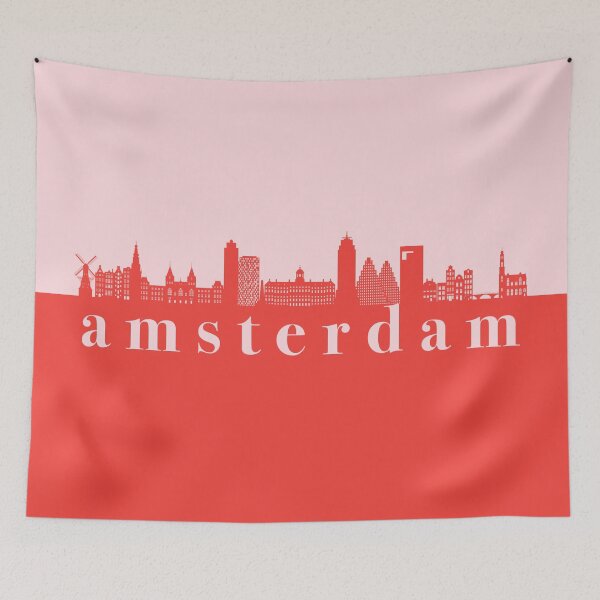 Item preview, minimalist amsterdam skyline red and pink color block  designed and sold by neopop.