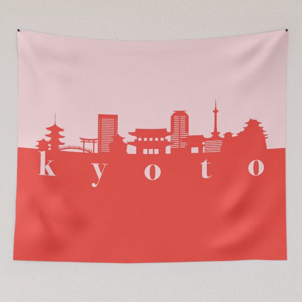 Item preview, minimalist kyoto skyline red and pink color block  designed and sold by neopop.