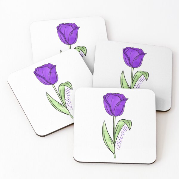 Artikelvorschau, Lila Aquarell Tulpenblume mit Text "Blüte" entworfen und verkauft von Jennaviveart.