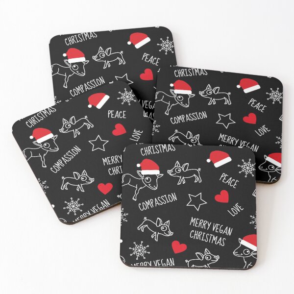 Item preview, Merry Vegan Christmas | Baby Piglet Lamb Santa Hat Snowflakes Star Heart | Seamless Pattern designed and sold by EarlessPierre.
