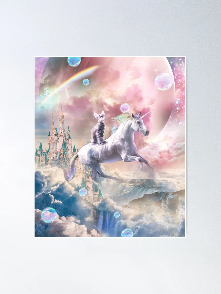 Meme Cat Riding On Flying Outer Space Rainbow Unicorn Random Galaxy Funny  Cute Awesome Epic Solar System Fantasy Parody Cool Wall Decor Art Print  Poster 12x18 : : Home