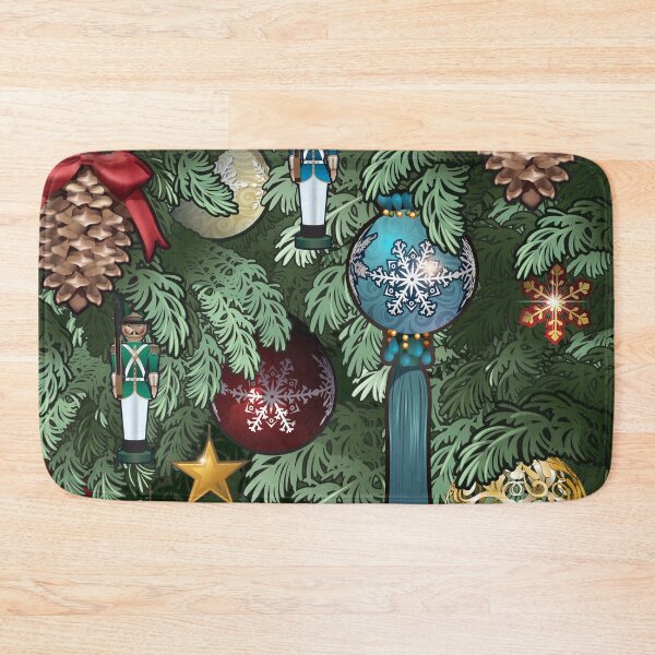 Holiday Tree Ornaments Bath Mat