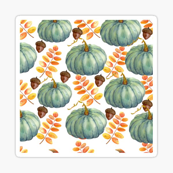 Green Pumpkins, Fall Leaves and Acorns Pattern Sticker