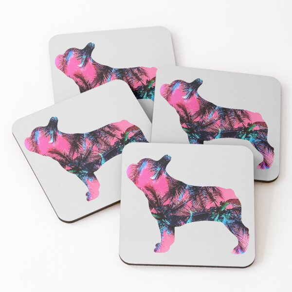 Item preview, Frenchie Pink Palm Trees, Frenchie Mom, French Bulldog Palms, Retro designed and sold by FunShirtDesigns.