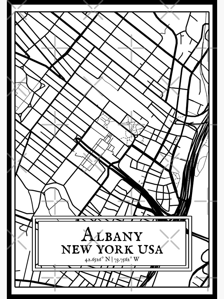 Disover Albany, New York - Black and White Map Premium Matte Vertical Poster