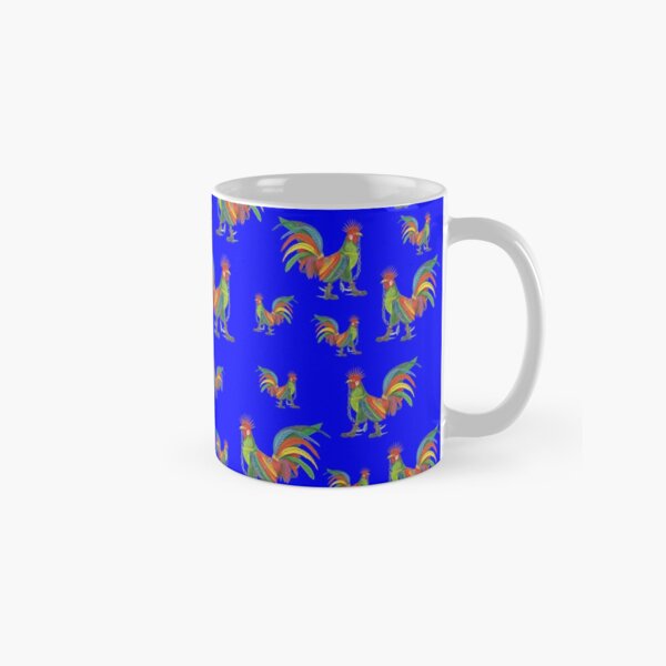 Punky Rooster Pattern on Blue Prime Classic Mug