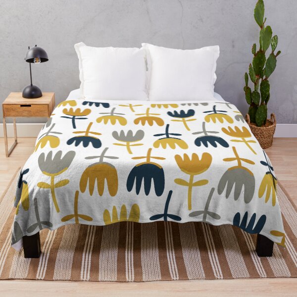 Item preview, Tulips - Cheerful Scandinavian Floral Pattern in Light and Dark Mustard, Navy Blue, Grey, and White designed and sold by kierkegaard.