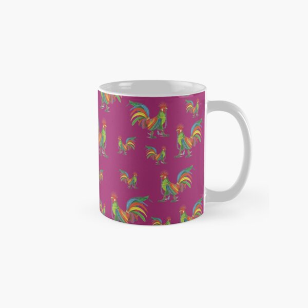Punky Rooster Pattern on Mauve Classic Mug