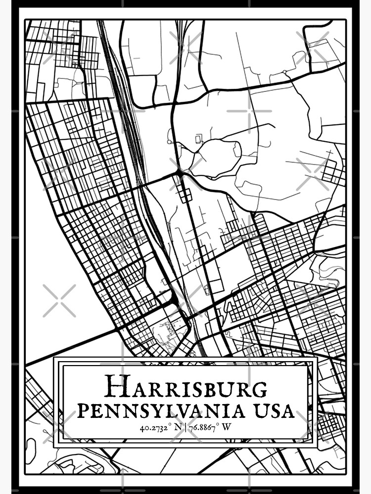 "Harrisburg, Pennsylvania Black and White Map" Sticker for Sale by