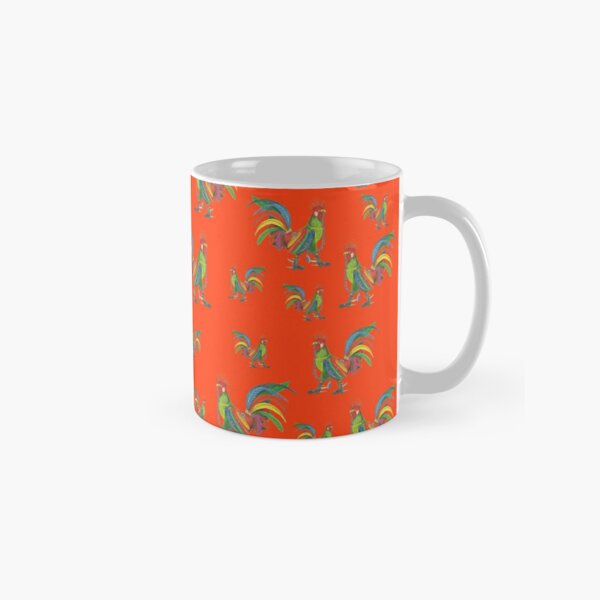 Punky Rooster Pattern on Red Orange Classic Mug