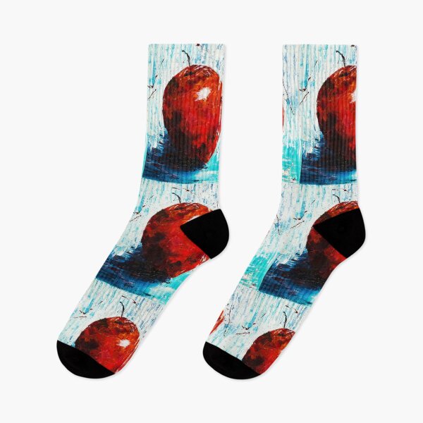 Item preview, Red apple on blue designed and sold by BeeTartprints.